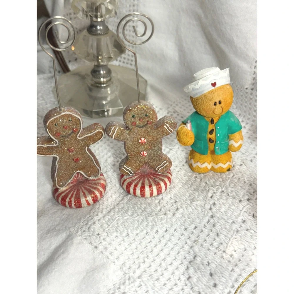 Gingerbread Holiday Decor Lot Ornaments Figurines Water Globe Card Holders 13pc